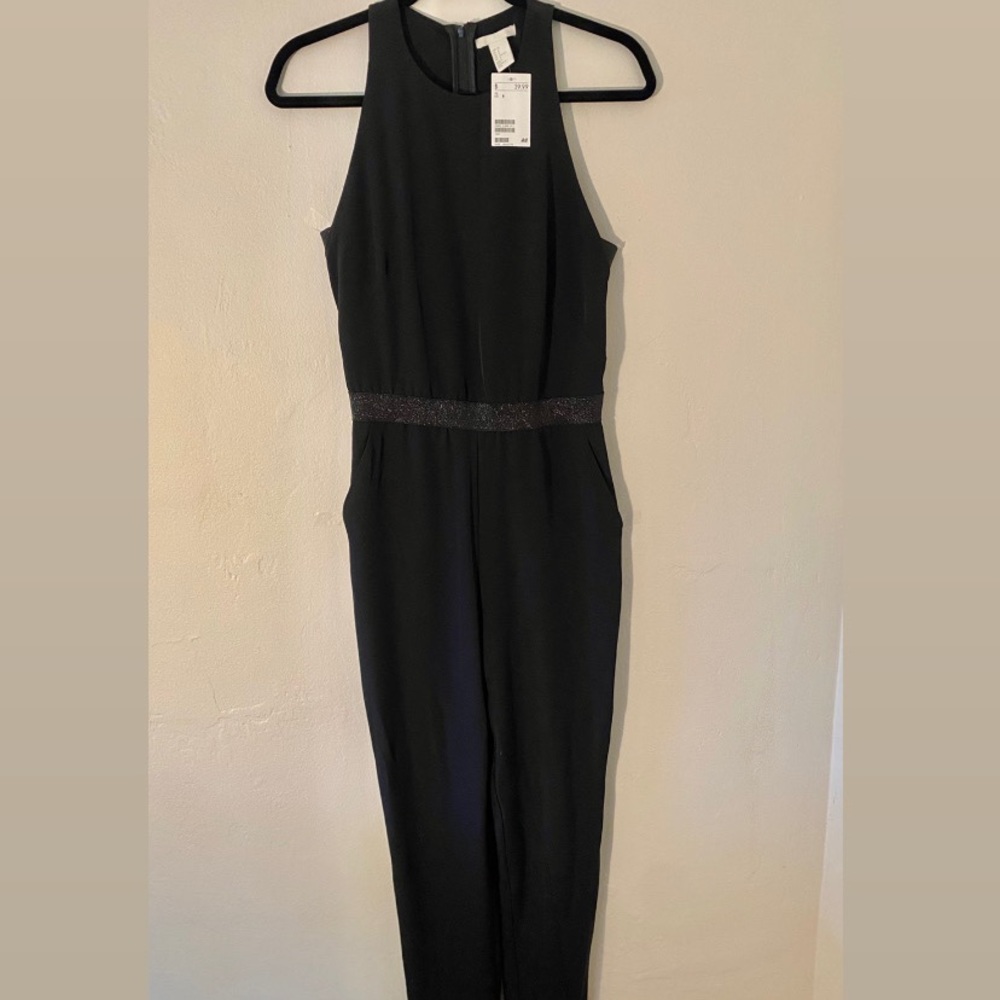 Black racerback jumpsuit with metallic details